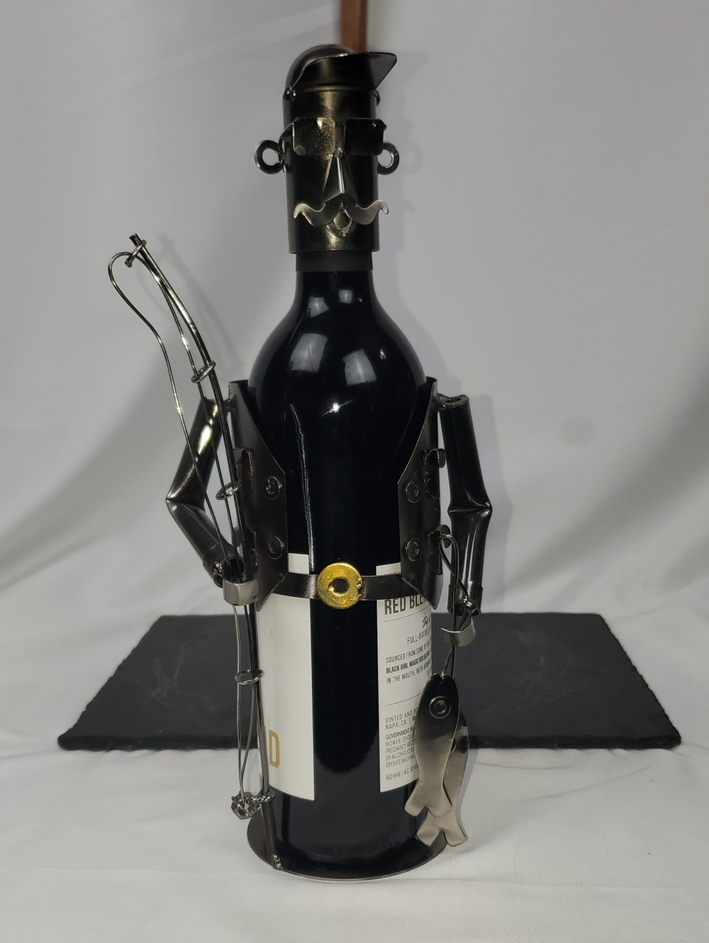 Father's Day Fishermen - Novelty Metal Wine Bottle Holder - Black Finish